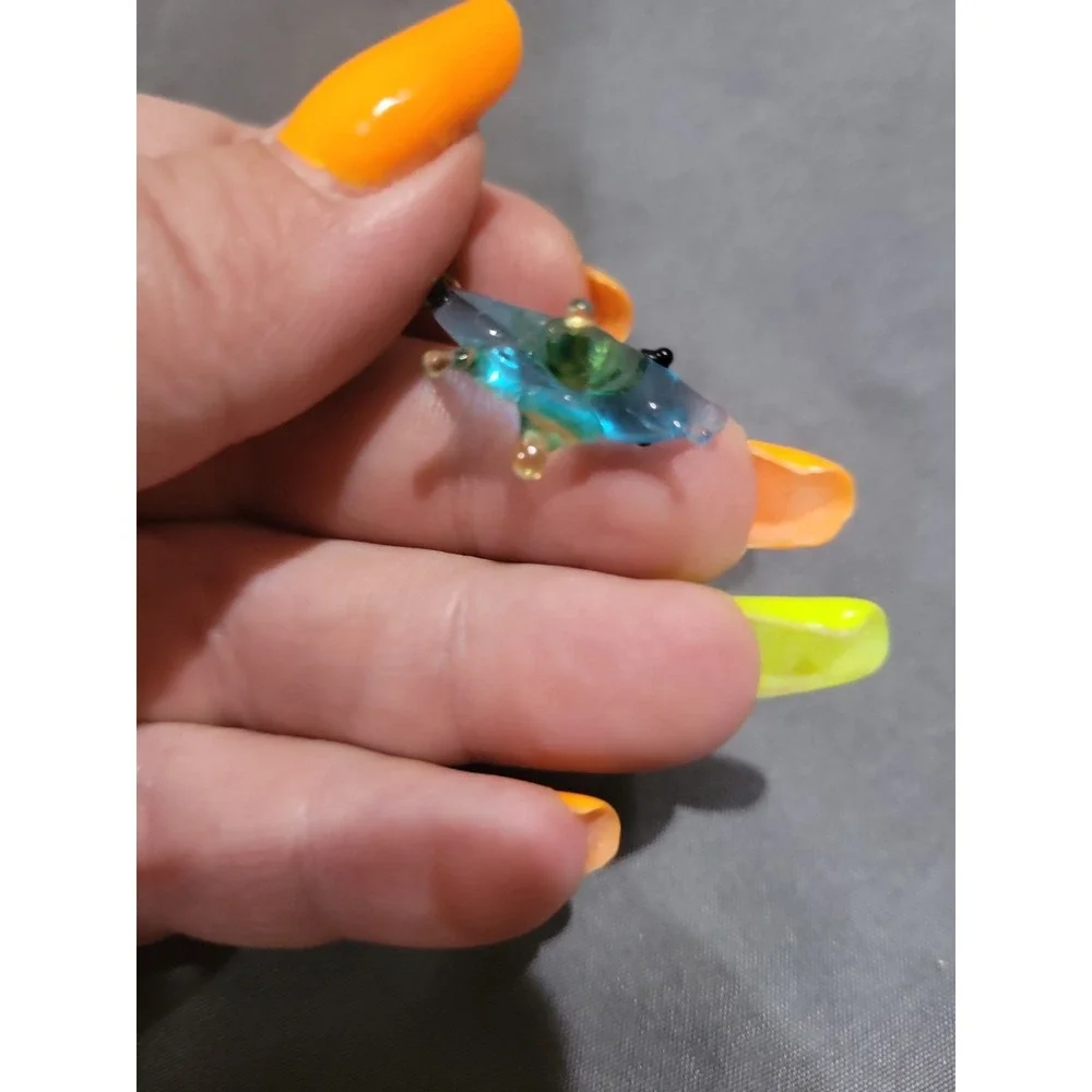 Hand Blown Glass Figurine Collectibles Handmade Miniature Fish Blue Amber